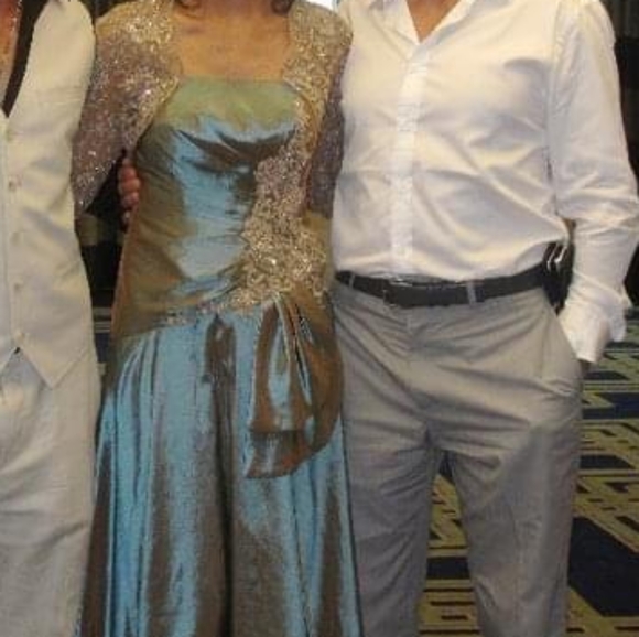 MONTAGE by Mon Cheri Satin Strapless Beaded Evening Gown sz 2 & matching jacket - Picture 2 of 6